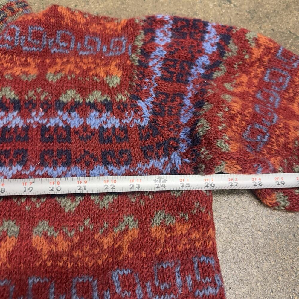 Yeti Hand Knitted Nepal XL Cardigan Red Geometric Fair Isle Boho Wool Blend - Picture 7 of 7